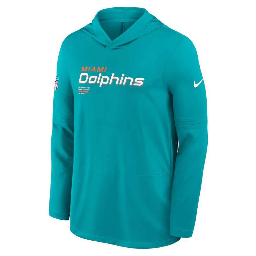 Miami Dolphins Sideline Pure Fury Performance Long Sleeve Hoodie T-Shirt - Aqua - Nike