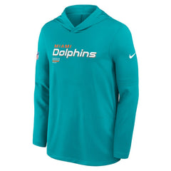 Miami Dolphins Sideline Pure Fury Performance Long Sleeve Hoodie T-Shirt - Aqua - Nike