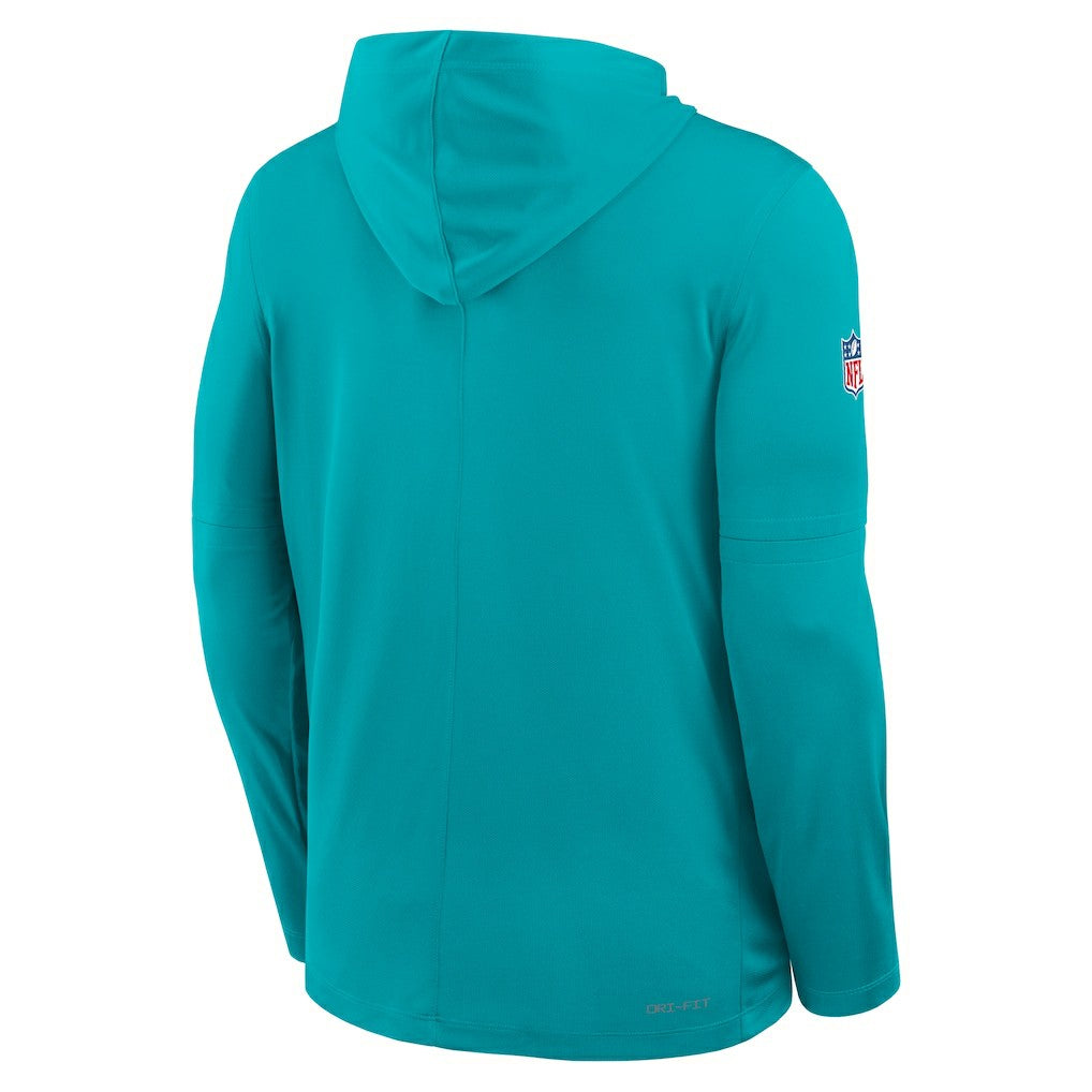 Miami Dolphins Sideline Pure Fury Performance Long Sleeve Hoodie T-Shirt - Aqua - Nike