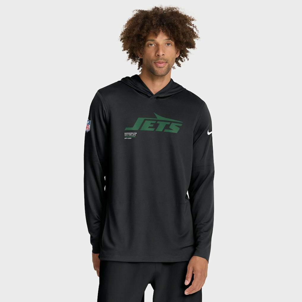 New York Jets Sideline Pure Fury Performance Long Sleeve Hoodie T-Shirt - Black - Nike