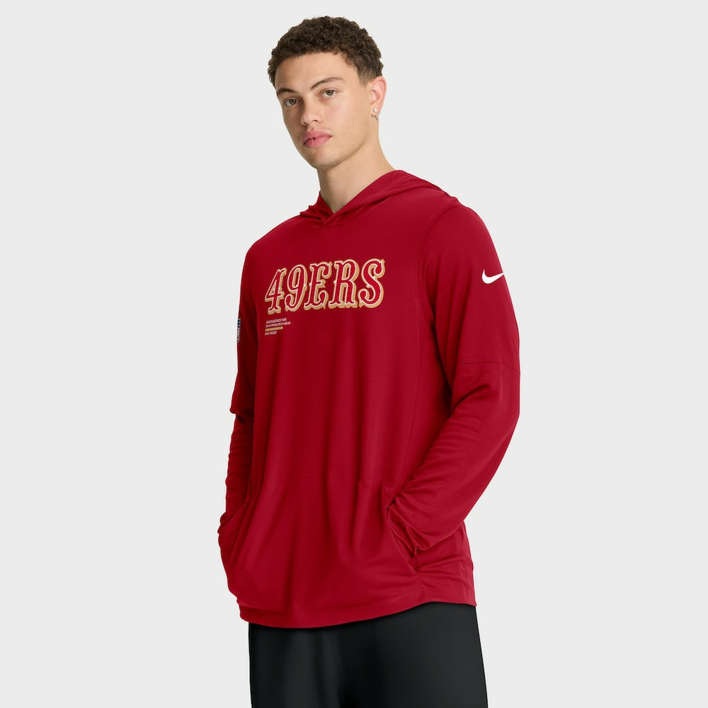 San Francisco 49ers Sideline Pure Fury Performance Long Sleeve Hoodie T-Shirt - Scarlet - Nike