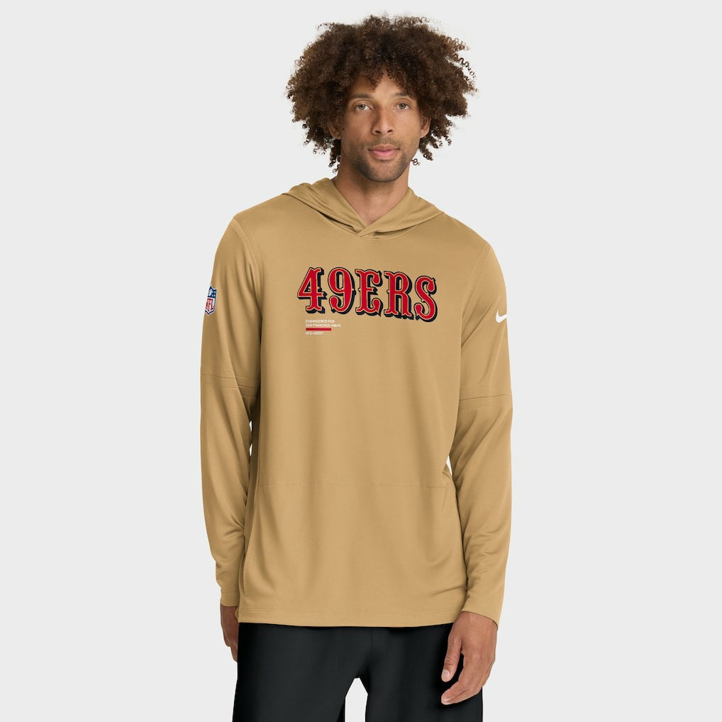 San Francisco 49ers Sideline Pure Fury Performance Long Sleeve Hoodie T-Shirt - Gold - Nike