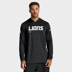 Detroit Lions Sideline Pure Fury Performance Long Sleeve Hoodie T-Shirt - Black - Nike