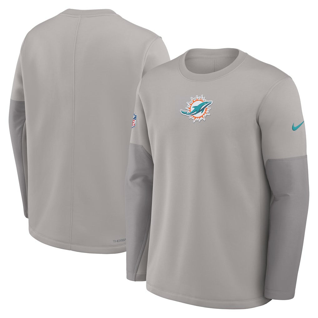 Miami Dolphins Sideline Coach Therma-FIT Long Sleeve T-Shirt - Gray - Nike