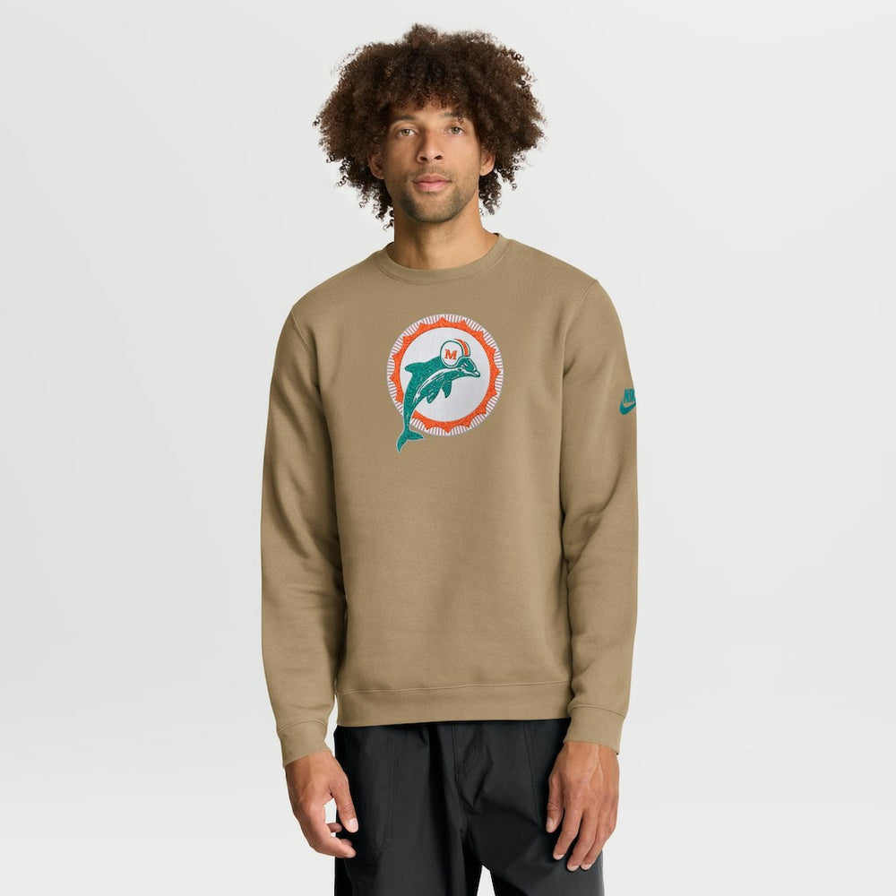 Miami Dolphins Swing Pass Rewind Club Pullover Sweatshirt - Tan - Nike