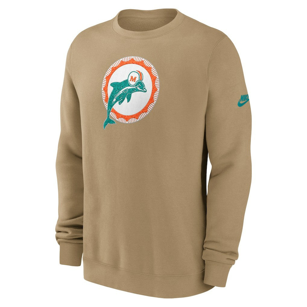Miami Dolphins Swing Pass Rewind Club Pullover Sweatshirt - Tan - Nike