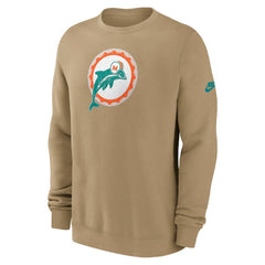 Miami Dolphins Swing Pass Rewind Club Pullover Sweatshirt - Tan - Nike