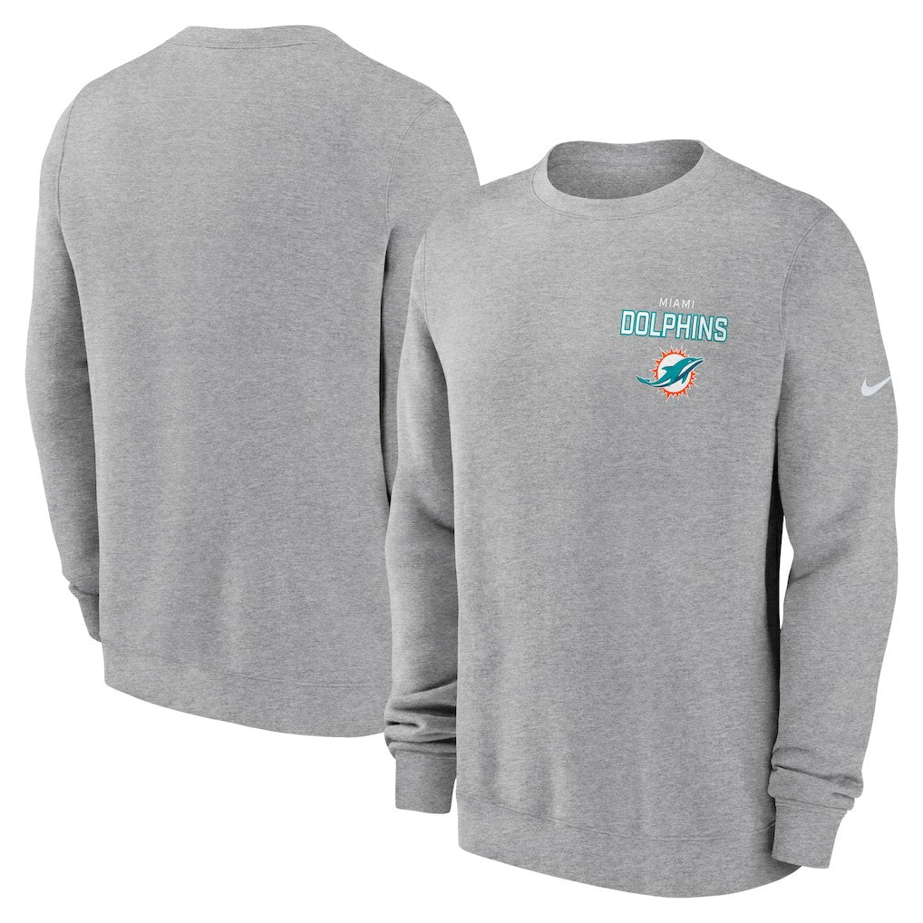 Miami Dolphins Primetime Club Fleece Pullover Sweatshirt - Heather Gray - Nike