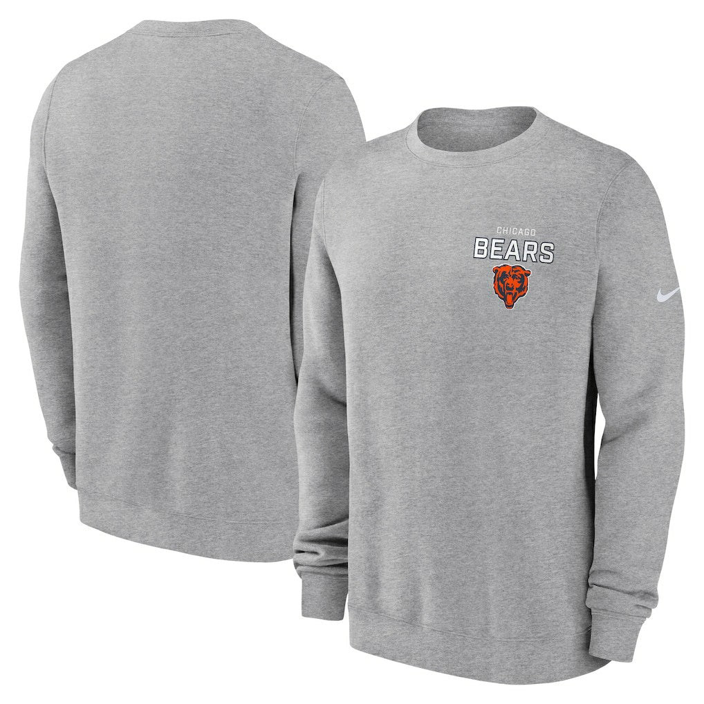 Chicago Bears Primetime Club Fleece Pullover Sweatshirt - Heather Gray - Nike