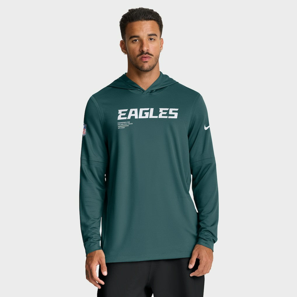 Philadelphia Eagles Big & Tall Sideline Dri-FIT Long Sleeve Hoodie T-Shirt - Midnight Green - Nike