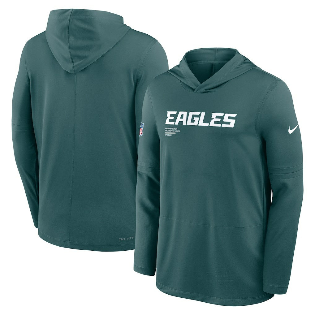 Philadelphia Eagles Big & Tall Sideline Dri-FIT Long Sleeve Hoodie T-Shirt - Midnight Green - Nike