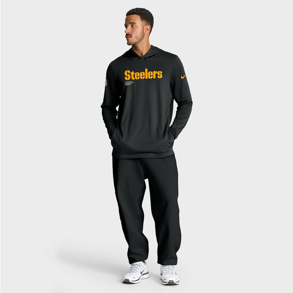 Pittsburgh Steelers Big & Tall Sideline Dri-FIT Long Sleeve Hoodie T-Shirt - Black - Nike