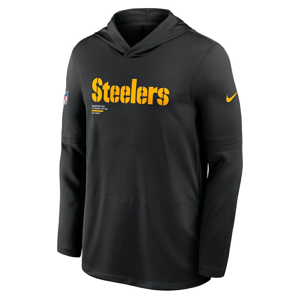Pittsburgh Steelers Big & Tall Sideline Dri-FIT Long Sleeve Hoodie T-Shirt - Black - Nike
