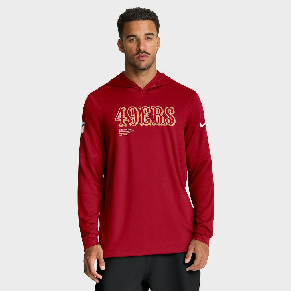 San Francisco 49ers Big & Tall Sideline Dri-FIT Long Sleeve Hoodie T-Shirt - Scarlet - Nike