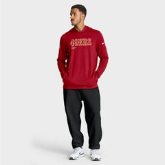 San Francisco 49ers Big & Tall Sideline Dri-FIT Long Sleeve Hoodie T-Shirt - Scarlet - Nike