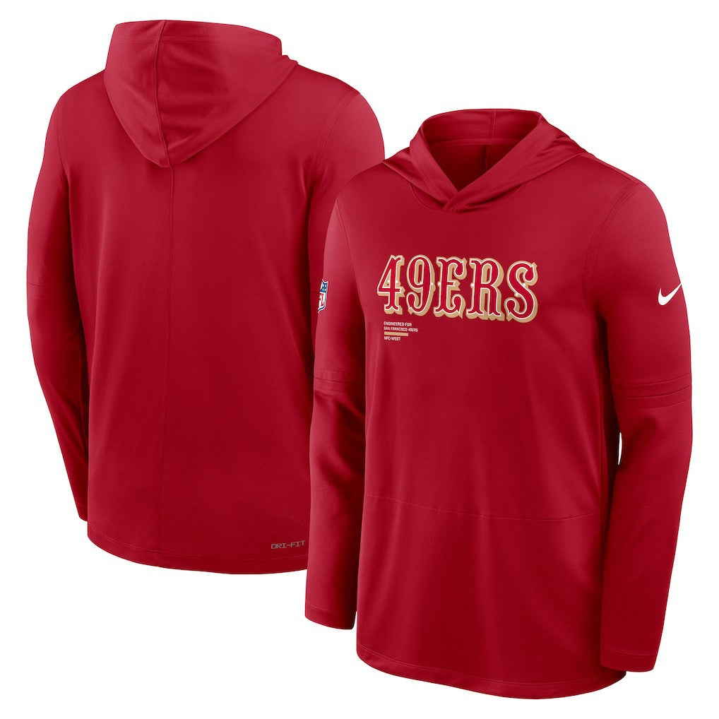 San Francisco 49ers Big & Tall Sideline Dri-FIT Long Sleeve Hoodie T-Shirt - Scarlet - Nike