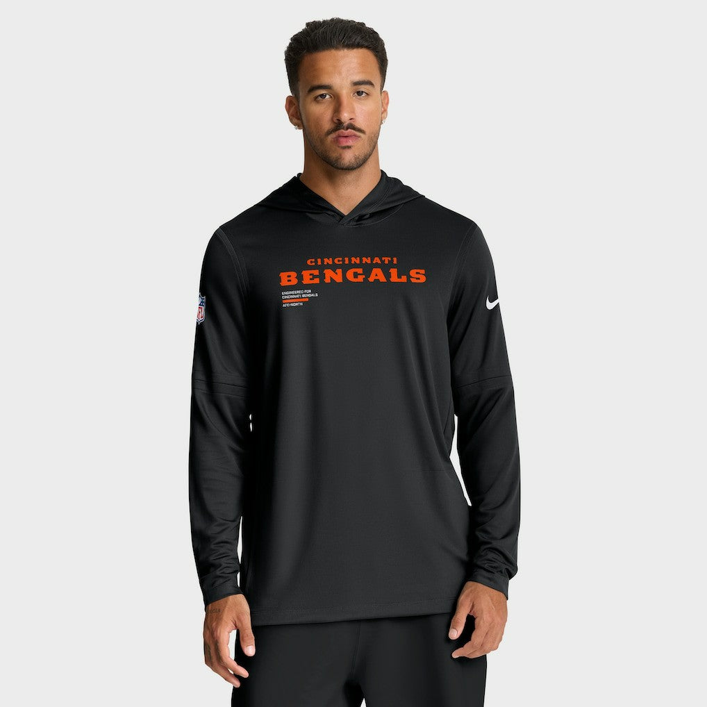 Cincinnati Bengals Big & Tall Sideline Dri-FIT Long Sleeve Hoodie T-Shirt - Black - Nike
