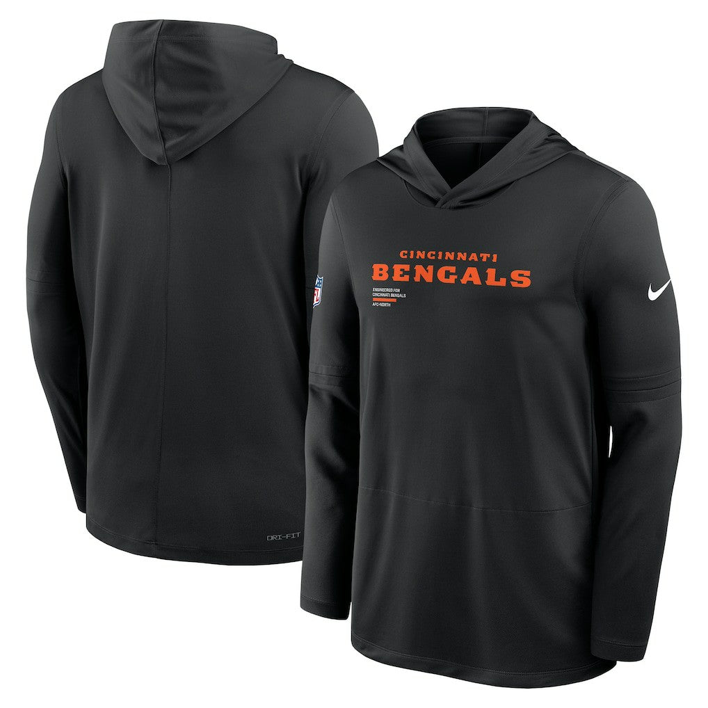 Cincinnati Bengals Big & Tall Sideline Dri-FIT Long Sleeve Hoodie T-Shirt - Black - Nike