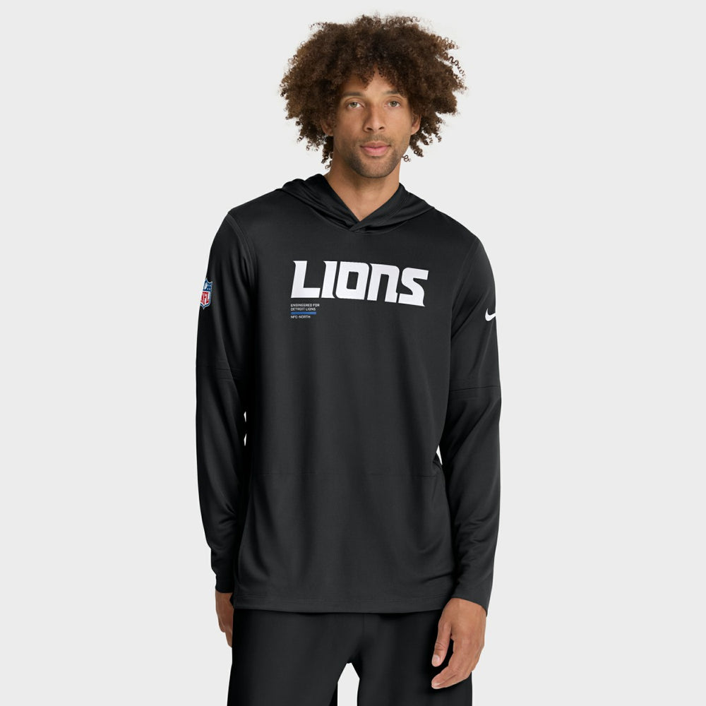 Detroit Lions Big & Tall Sideline Dri-FIT Long Sleeve Hoodie T-Shirt - Black - Nike
