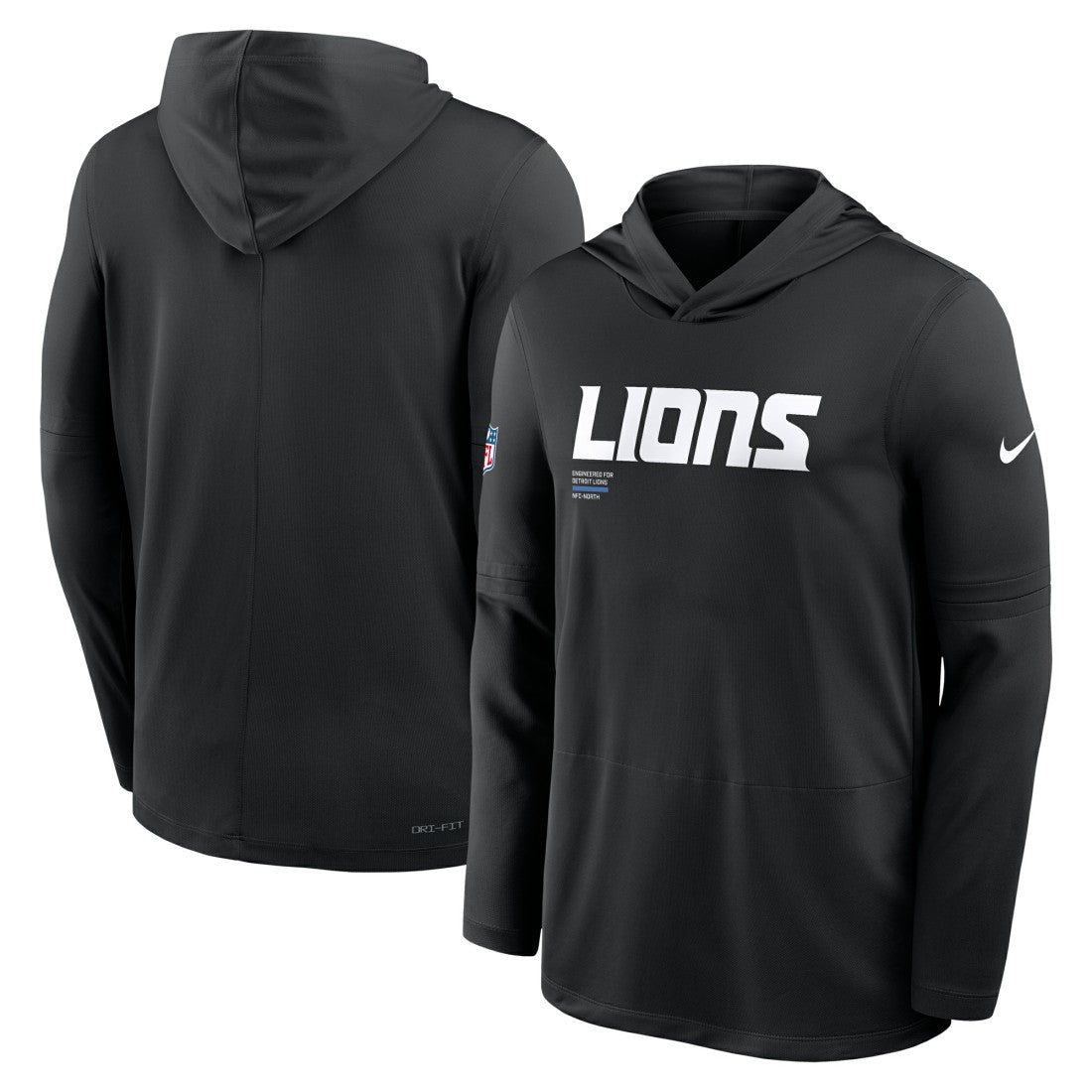 Detroit Lions Big & Tall Sideline Dri-FIT Long Sleeve Hoodie T-Shirt - Black - Nike