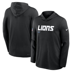 Detroit Lions Big & Tall Sideline Dri-FIT Long Sleeve Hoodie T-Shirt - Black - Nike
