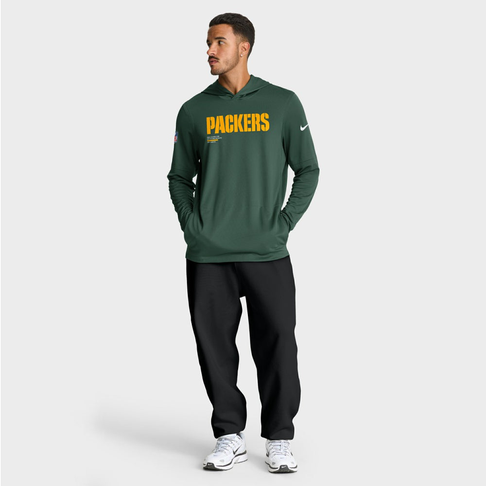 Green Bay Packers Big & Tall Sideline Dri-FIT Long Sleeve Hoodie T-Shirt - Green - Nike