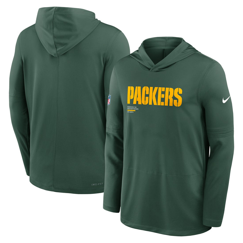 Green Bay Packers Big & Tall Sideline Dri-FIT Long Sleeve Hoodie T-Shirt - Green - Nike