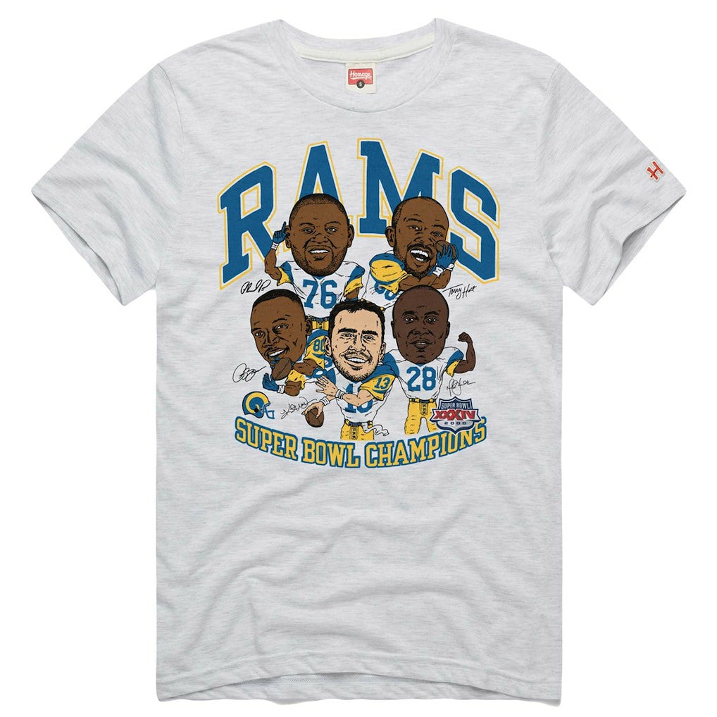 Los Angeles Rams Homage Unisex Super Bowl XXXIV Champs Player Graphic Tri-Blend T-Shirt - Ash - NFL