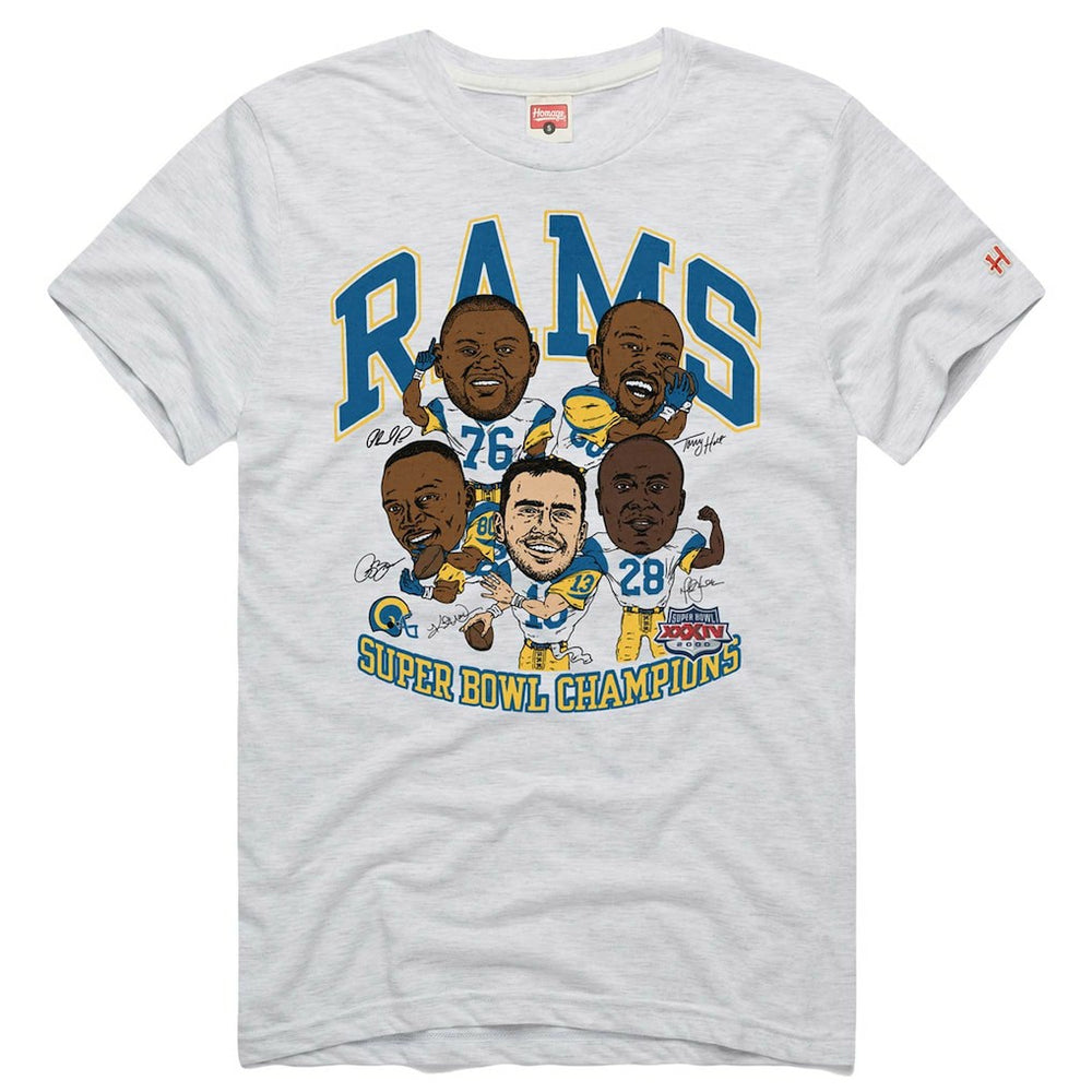 Los Angeles Rams Homage Unisex Super Bowl XXXIV Champs Player Graphic Tri-Blend T-Shirt - Ash - NFL
