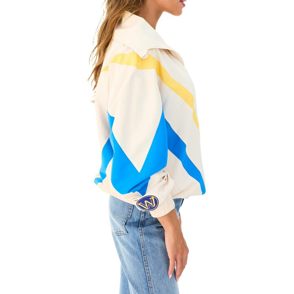 Golden State Warriors Terez Women's Retro Chevron Ripstop Quarter-Zip Windbreaker Jacket White