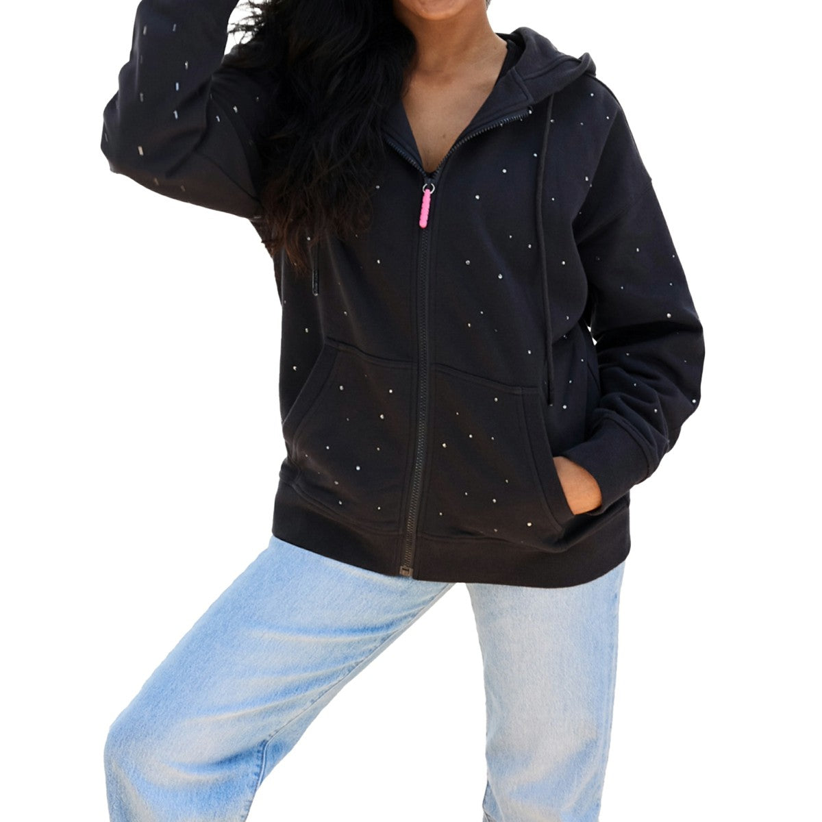 New York Knicks Terez Women's Oversized Allover Gemstone Full-Zip Hoodie Black