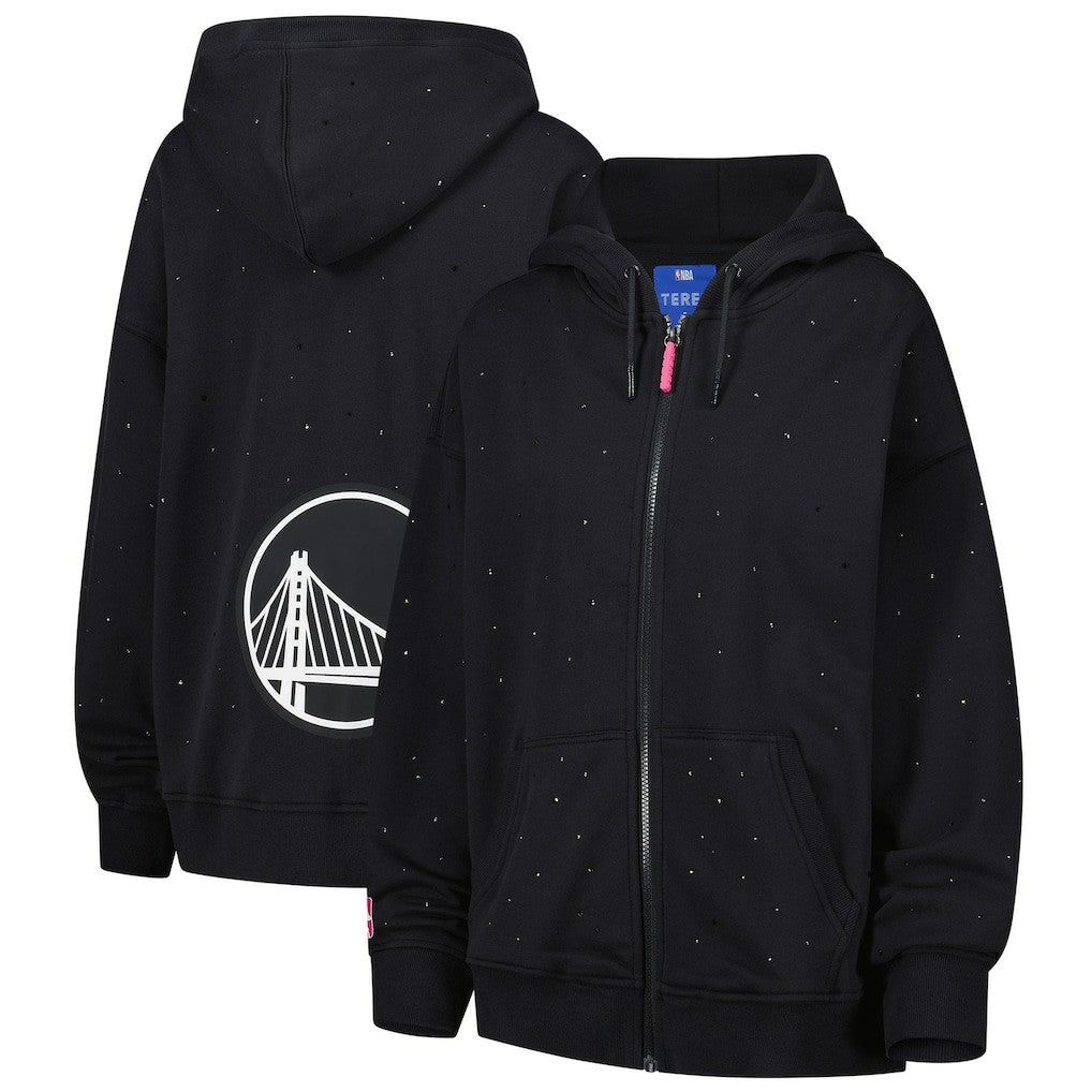 Golden State Warriors Terez Women's Oversized Allover Gemstone Full-Zip Hoodie Black