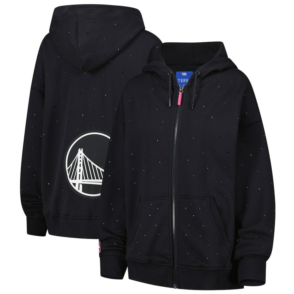 Golden State Warriors Terez Women's Oversized Allover Gemstone Full-Zip Hoodie Black