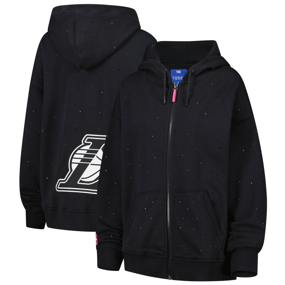 Los Angeles Lakers Terez Women's Oversized Allover Gemstone Full-Zip Hoodie Black