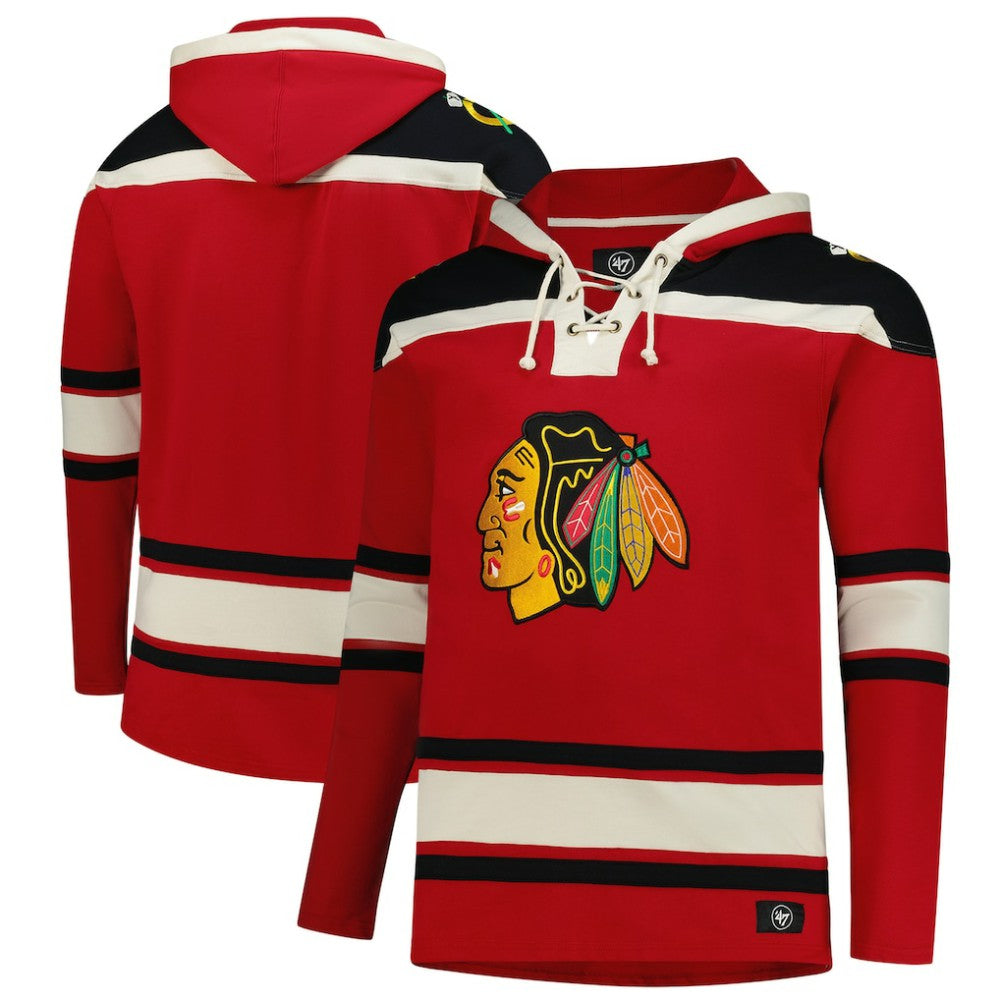 Chicago Blackhawks '47 Big & Tall Superior Lacer Fleece Pullover Hoodie - Red | 47 brand discount