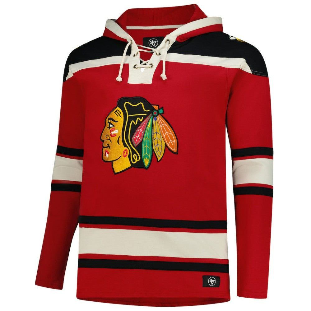 Chicago Blackhawks '47 Big & Tall Superior Lacer Fleece Pullover Hoodie - Red | 47 brand discount