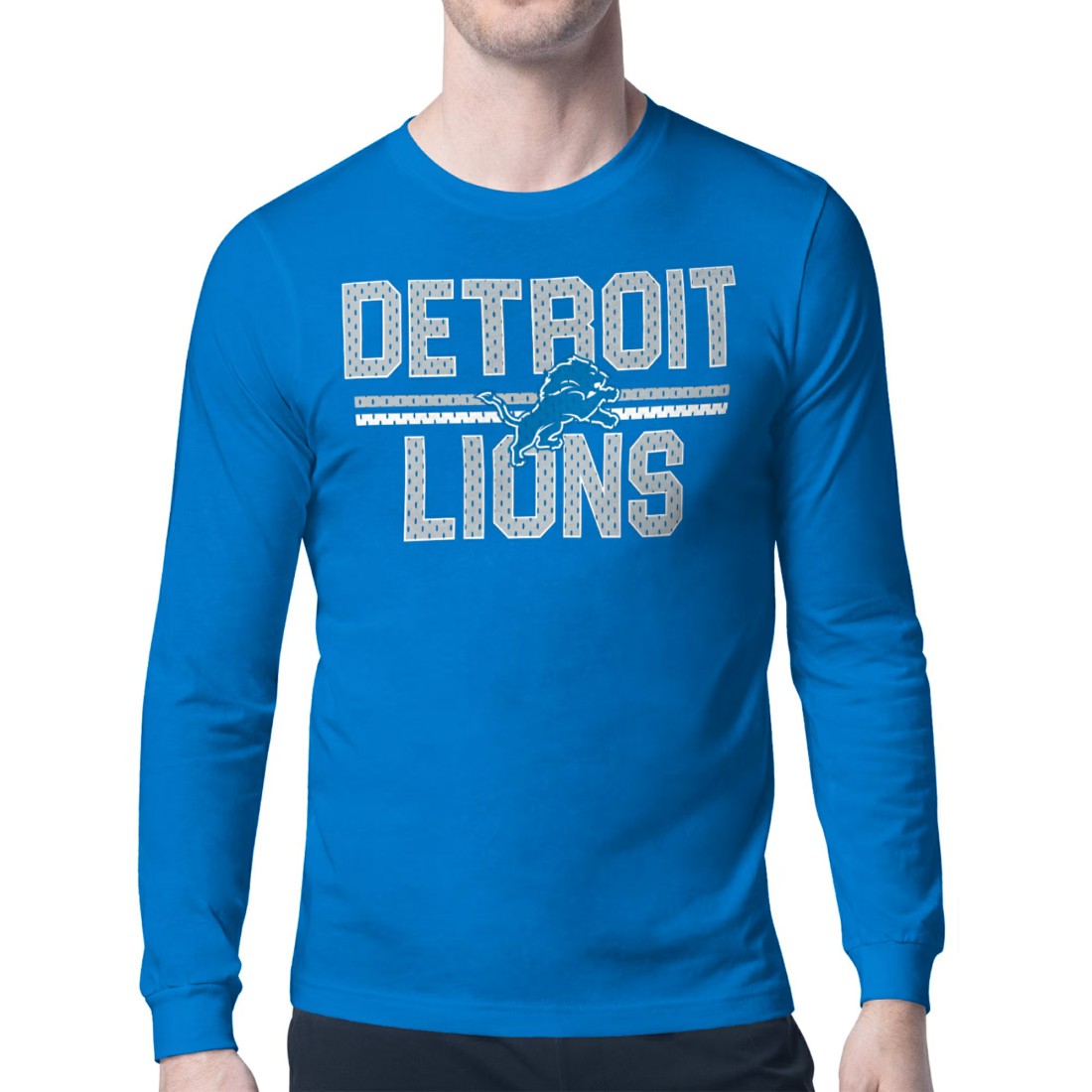 Detroit Lions Starter Mesh Look Retro Team Logo Long Sleeve T-Shirt - Blue - NFL
