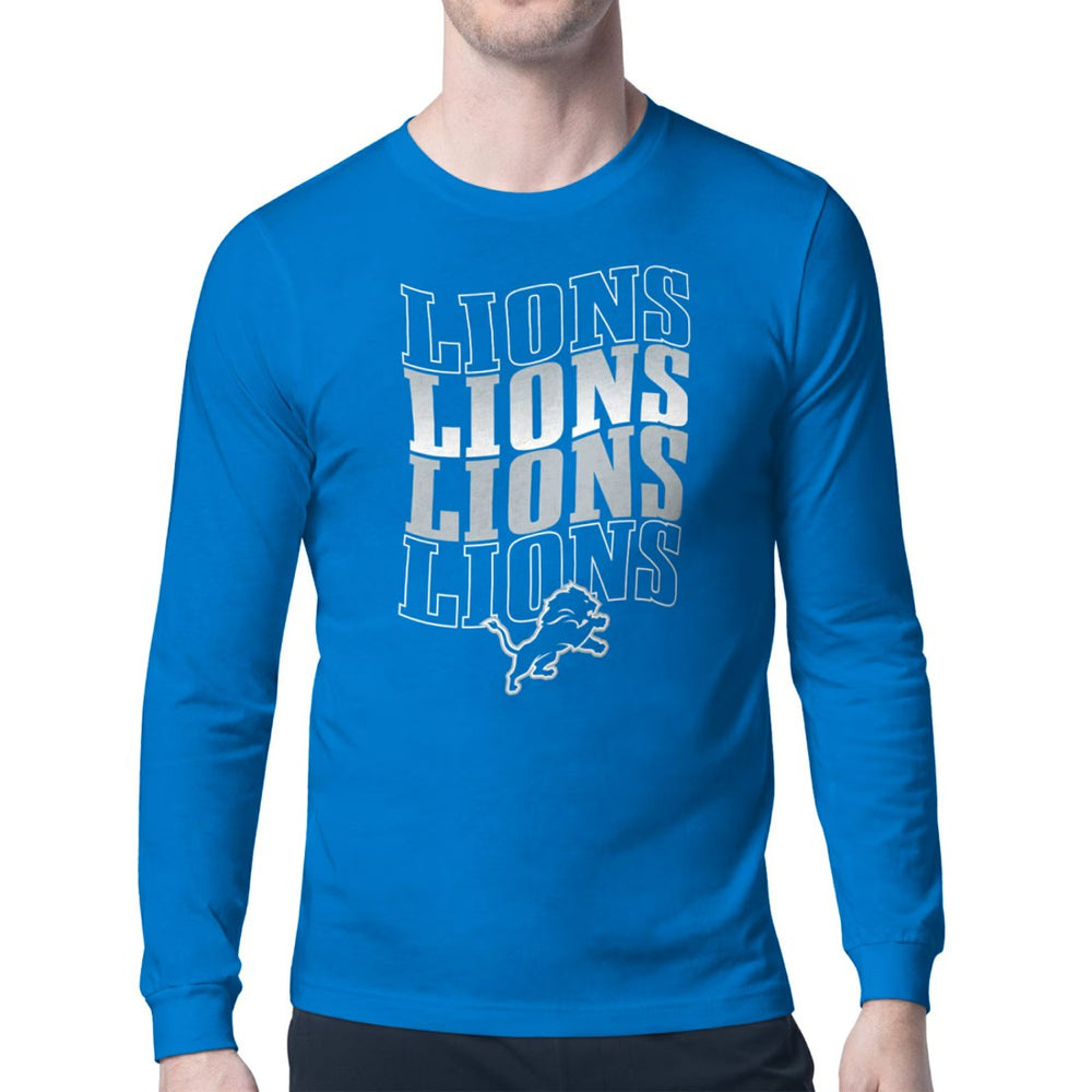 Detroit Lions Starter Four Team Name Retro Logo Long Sleeve T-Shirt - Blue - NFL