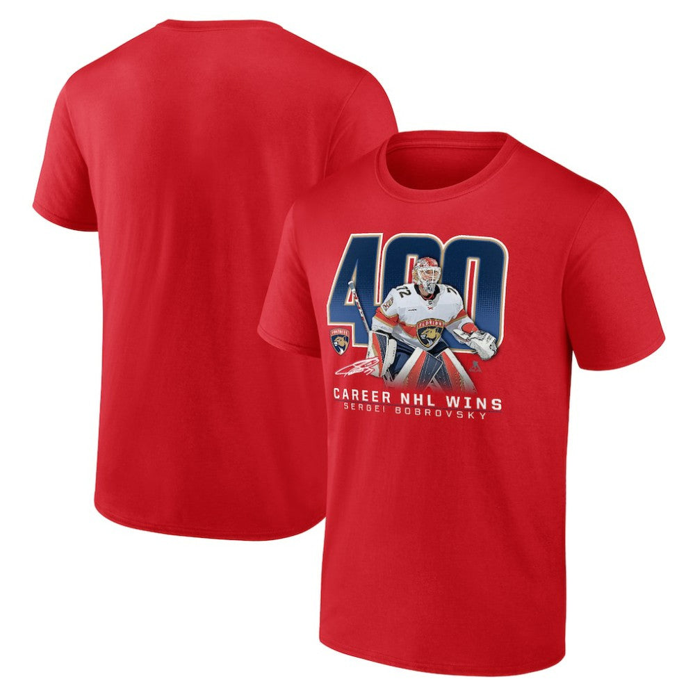 Sergei Bobrovsky Florida Panthers 400 Career Wins T-Shirt - Red | NHL sale