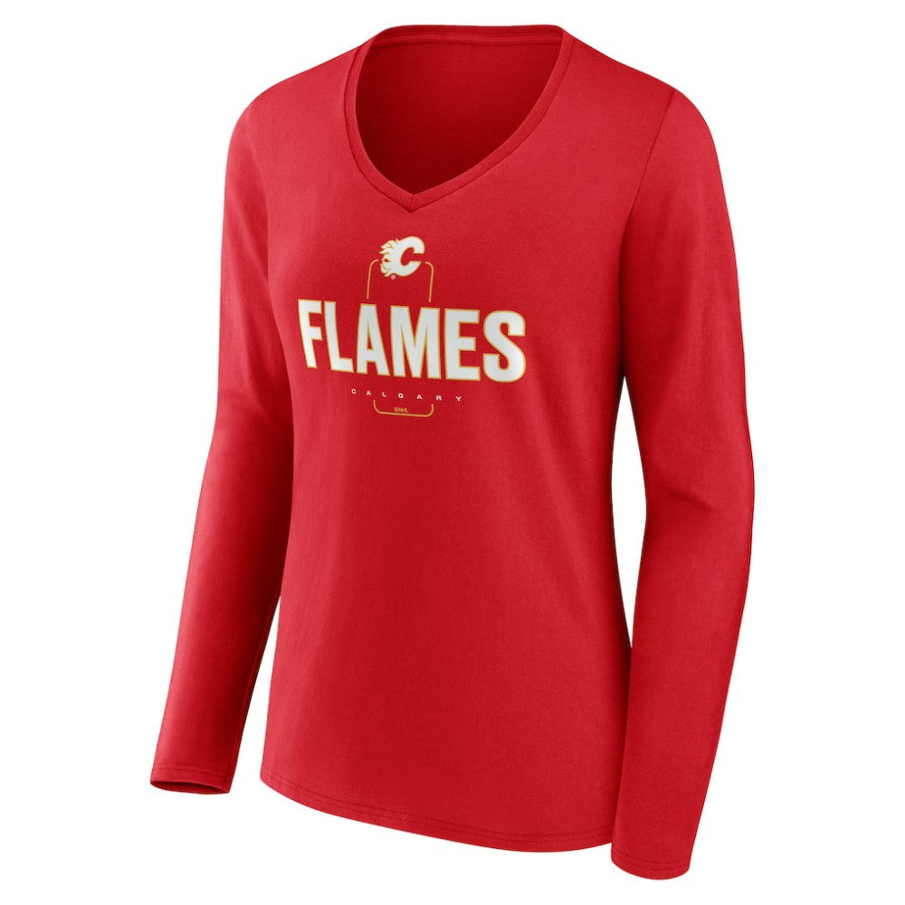 Calgary Flames Women's Personalized Name & Number Midfielder Long Sleeve V-Neck T-Shirt - Red | NHL Clearance