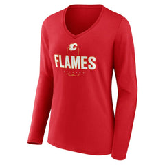Calgary Flames Women's Personalized Name & Number Midfielder Long Sleeve V-Neck T-Shirt - Red | NHL Clearance