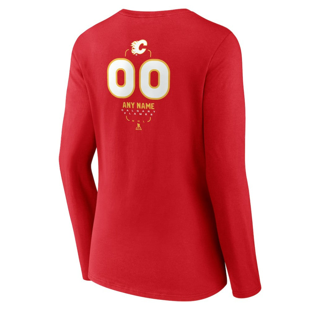 Calgary Flames Women's Personalized Name & Number Midfielder Long Sleeve V-Neck T-Shirt - Red | NHL Clearance