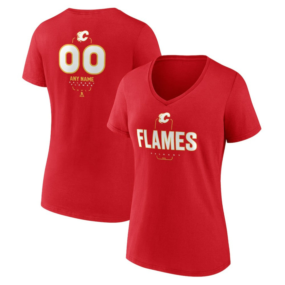 Calgary Flames Women's Personalized Name & Number Midfielder V-Neck T-Shirt - Red | NHL near me