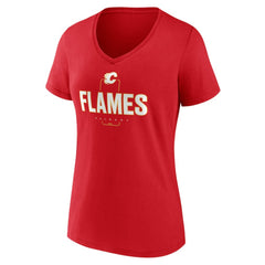 Calgary Flames Women's Personalized Name & Number Midfielder V-Neck T-Shirt - Red | NHL near me