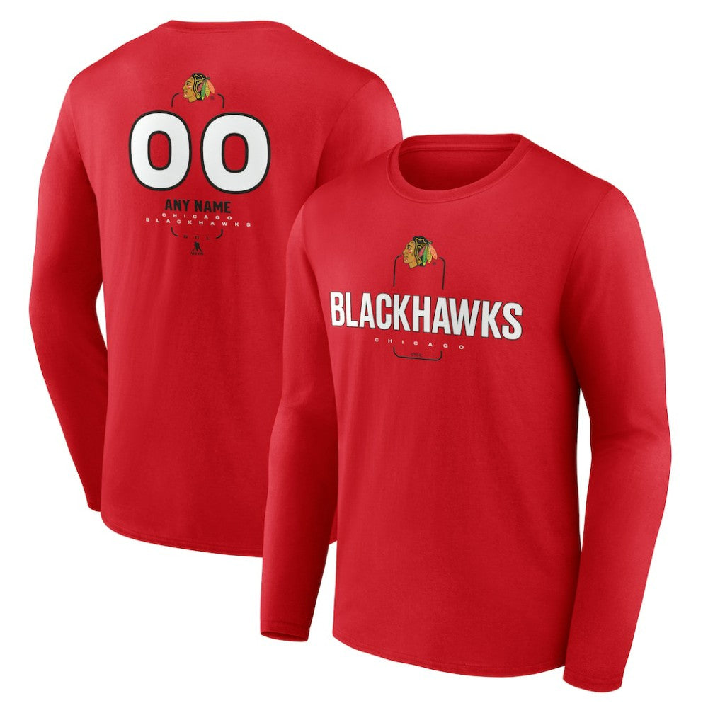 Chicago Blackhawks Personalized Name & Number Midfielder Long Sleeve T-Shirt - Red | NHL Lifestyle