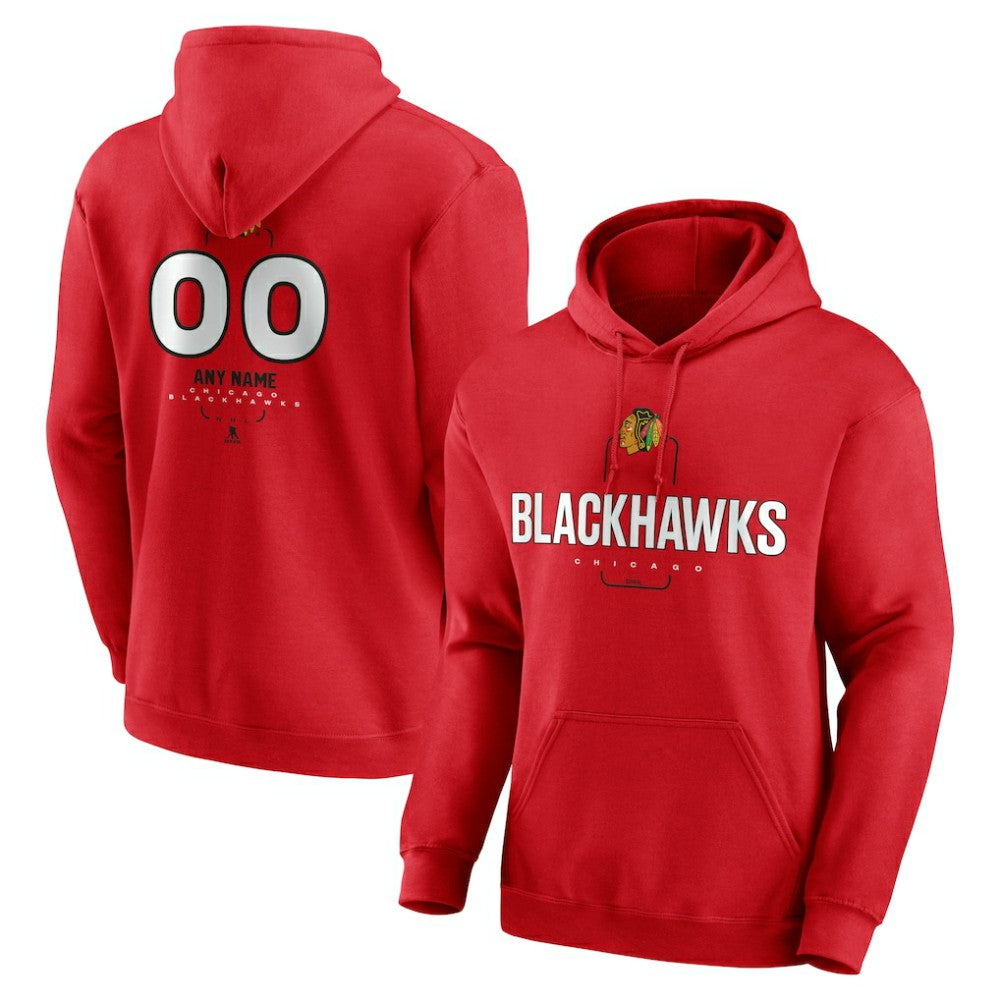 Chicago Blackhawks Personalized Name & Number Midfielder Pullover Hoodie - Red | NHL Clearance