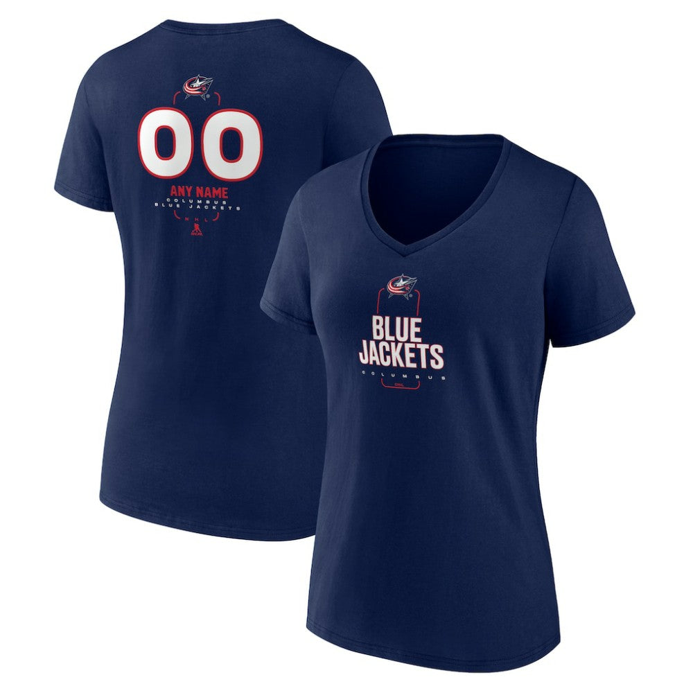 Columbus Blue Jackets Women's Personalized Name & Number Midfielder V-Neck T-Shirt - Navy | NHL on sale