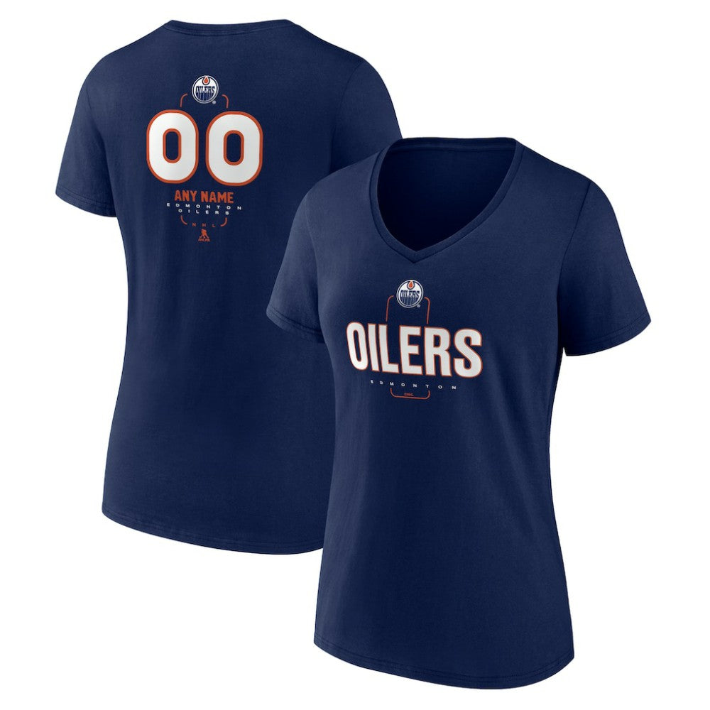 Edmonton Oilers Women's Personalized Name & Number Midfielder V-Neck T-Shirt - Navy | NHL online