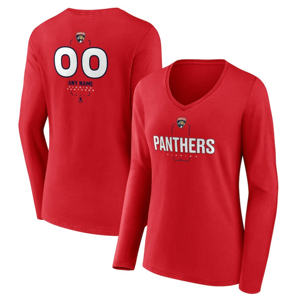 Florida Panthers Women's Personalized Name & Number Midfielder Long Sleeve V-Neck T-Shirt - Red | NHL on sale