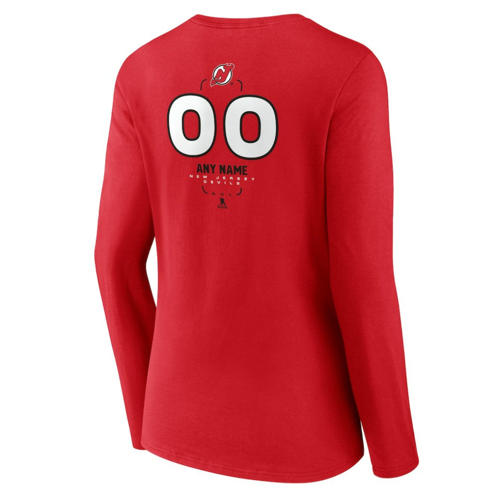 New Jersey Devils Women's Personalized Name & Number Midfielder Long Sleeve V-Neck T-Shirt - Red | NHL near me